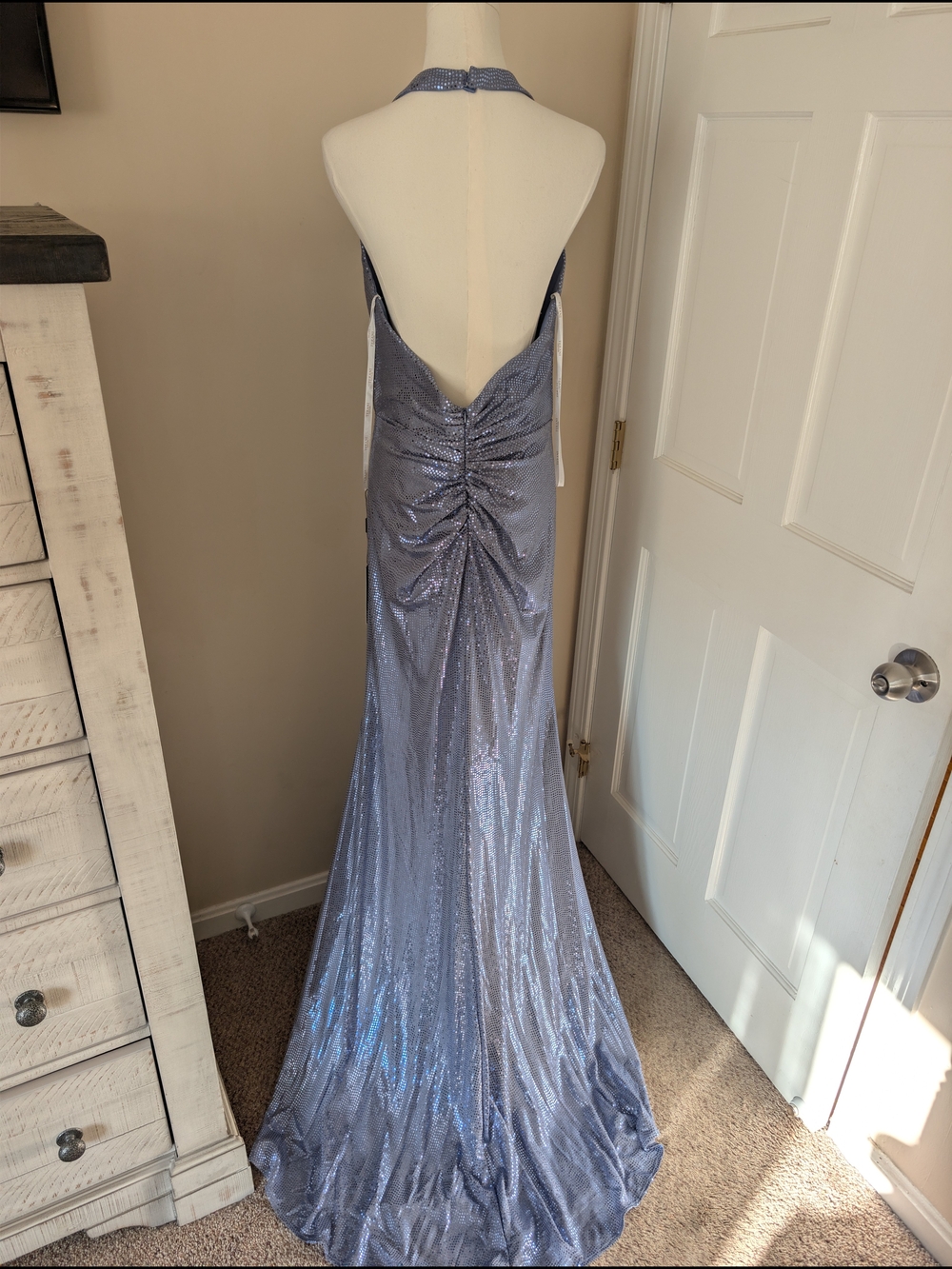 NWT Terani Couture 251P4369 Sequin Halter Rosette Gown Denim Blue Size 10 - Picture 2 of 11